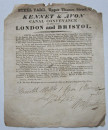 1821 KENNET and AVON CANAL Broadside FLY BARGES from London to Bristol Wharf  (1)