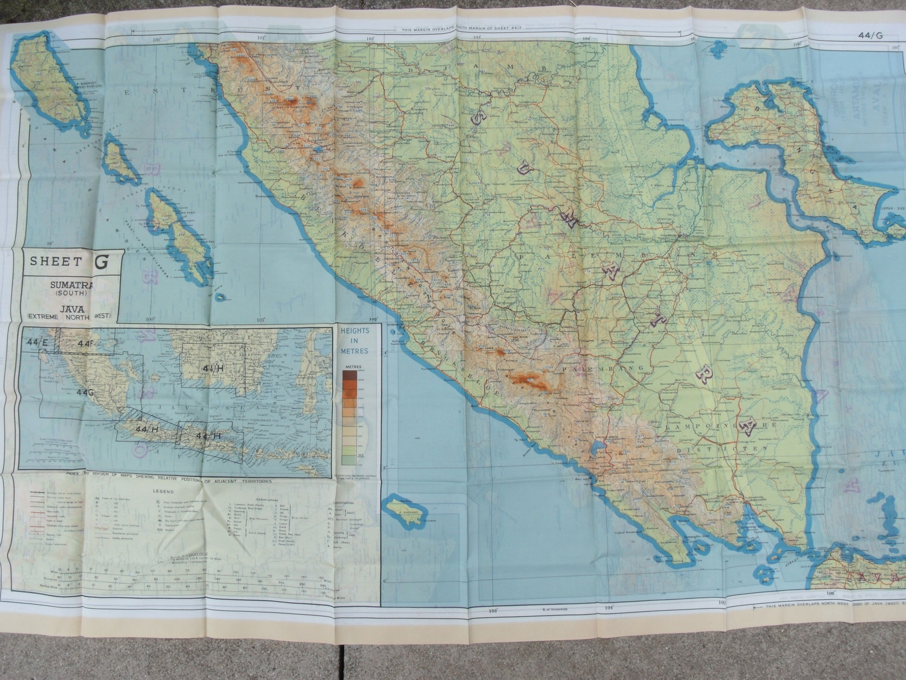 LARGE FABRIC MAP PRINTED BOTH SIDES OF JAVA  SUMATRA  and 